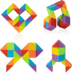 Ganowo medium snake cube four pack showcasing the colorful rainbow twist puzzle design from a front angle view.