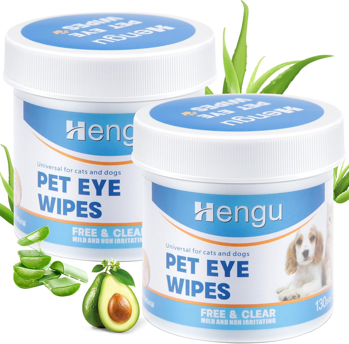 Hengu pet eye cleaning pads front view canister twin pack for tear stain removal