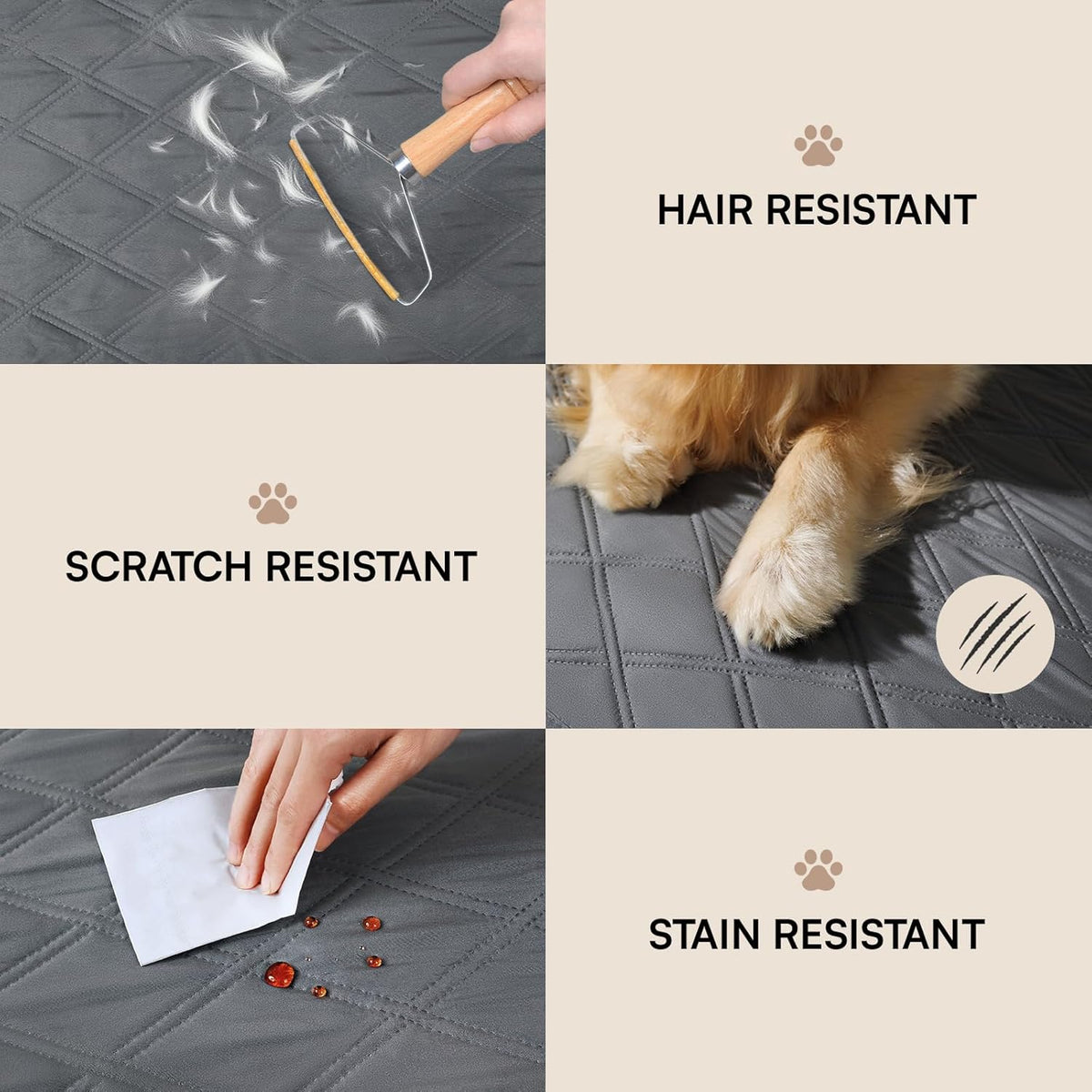 Grey Luciphia dog and cat sofa protector mat spread out on a living room bed.