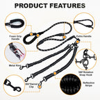 Heavy duty metal three hundred sixty degrees swivel connector on multi dog lead.