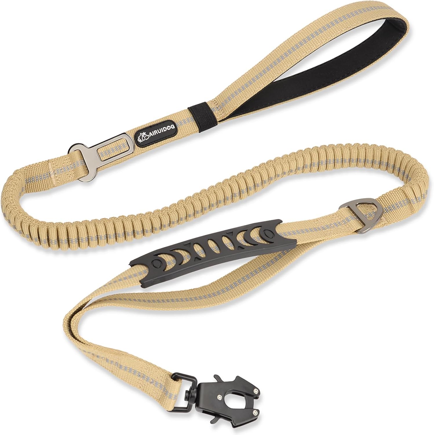 AIRUIDOG Heavy Duty Tactical Dog Leash in brown featuring the aviation aluminum frog clip front view