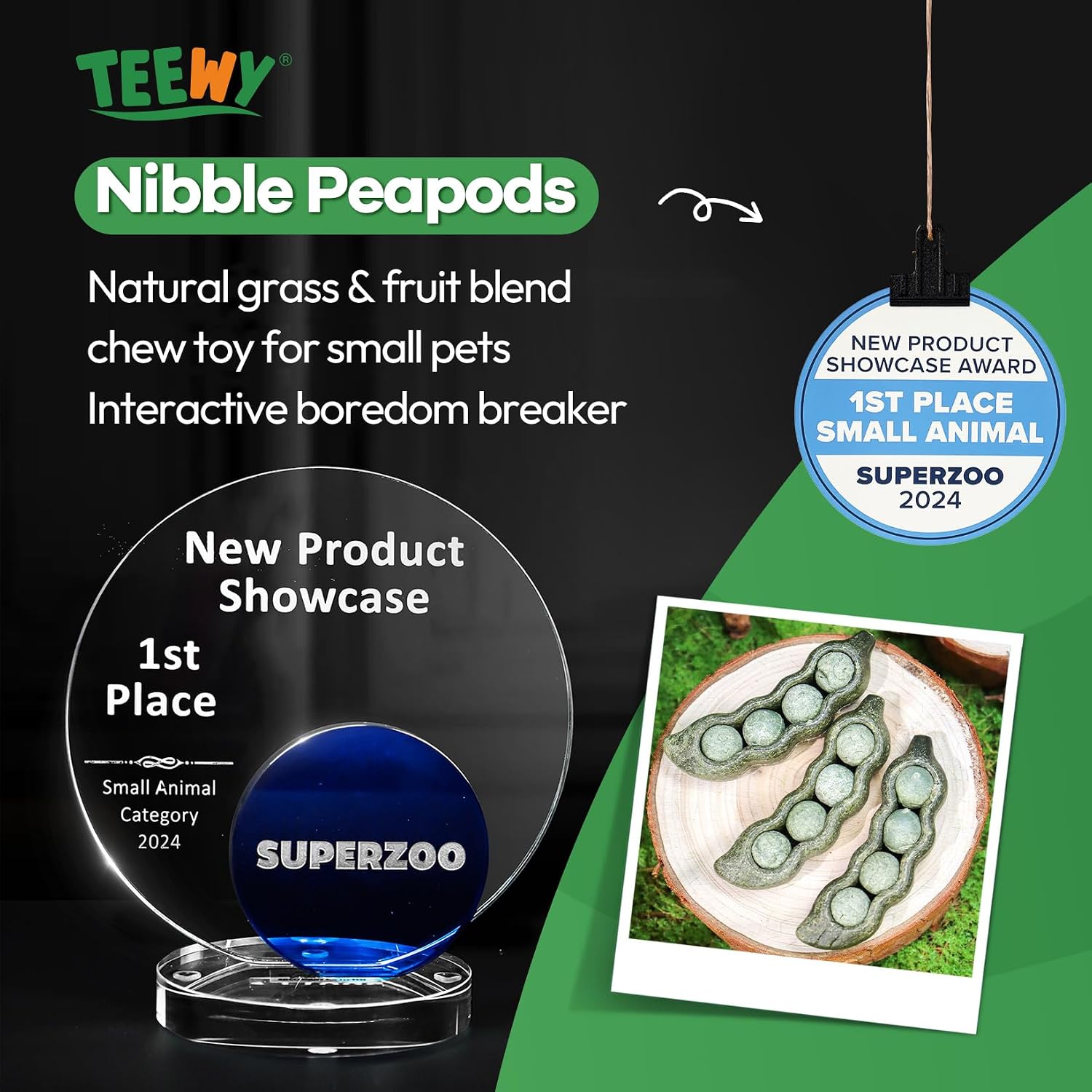 Teewy pet toys for boredom relief placed inside a small animal habitat enclosure.