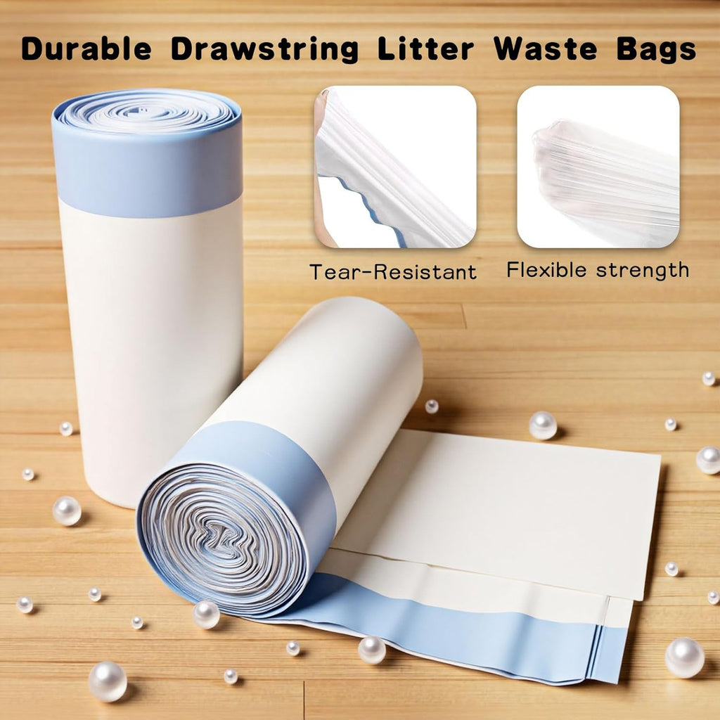 Leakproof cat litter waste drawer bags with reinforced drawstring close up