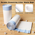 Leakproof cat litter waste drawer bags with reinforced drawstring close up