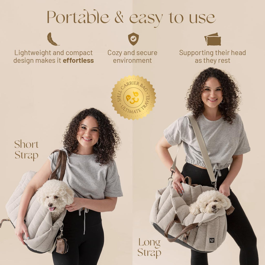 Peppy Buddies dog purse carrier showing side profile and handles