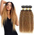 Younghann 1B27 Honey Blonde Curly Human Hair Bundles front view