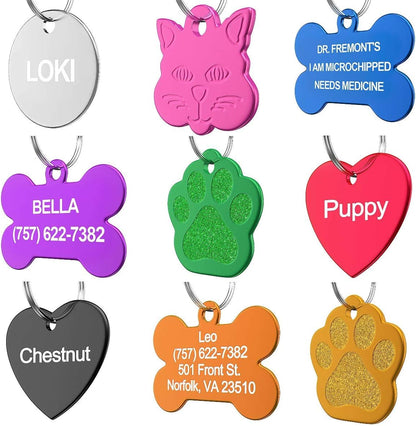 Close up shot of the clean durable laser etching on a bone shaped tag.