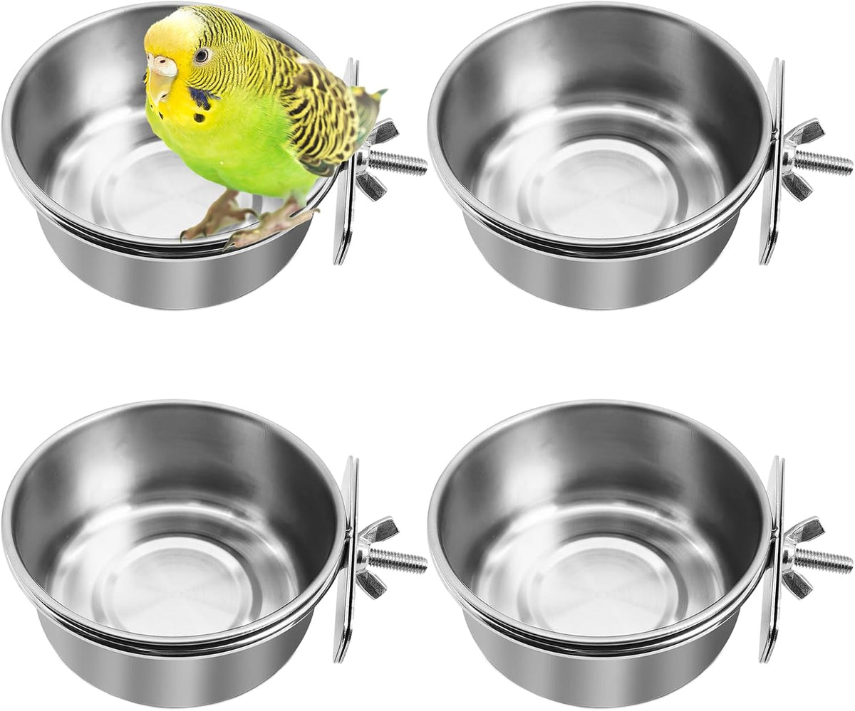 kathson 8 Pack Bird Feeding Dish Cups, Stainless Steel Parrot Feeders Water Cage Bowls with Clamp Holder Bird Feeders for Parakeet Cockatiels Conure Budgies Lovebird Finch and Small Animals - Image 8