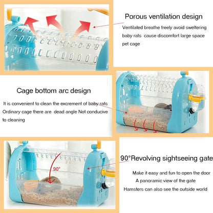 kathson Hamster Cage Travel Carrier Portable Cage with Water Bottle Outgoing Cage and Adjustable Strap Pet Cage for Small Pet Hedgehog Sugar Glider Squirrel MiceBlue - Image 3