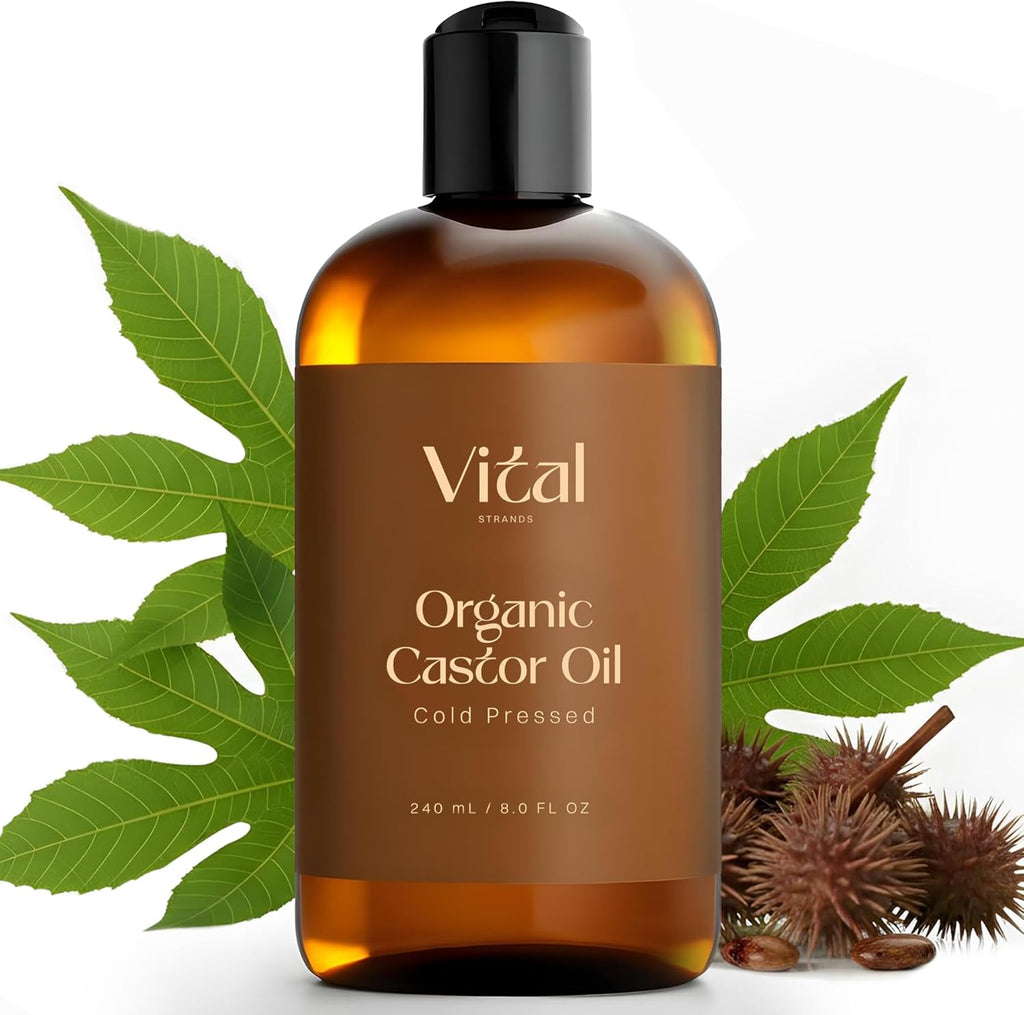 Vital Strands Castor Oil 8 Ounce front view organic hair growth treatment.