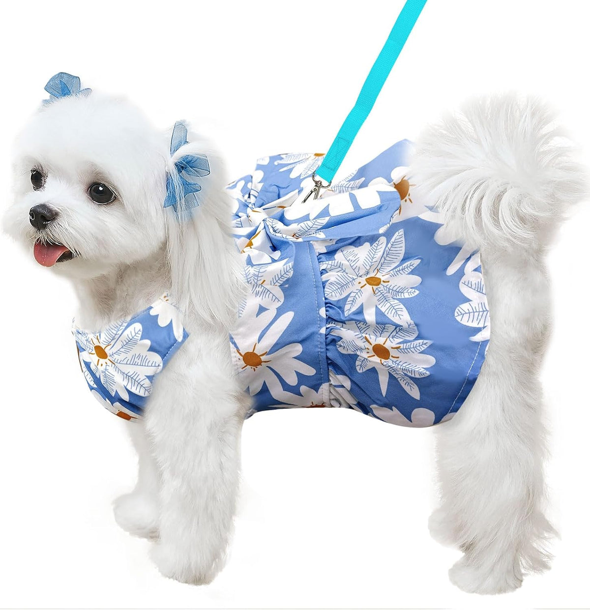 ABRRLO Cute Dog Dress Small Dog Clothes For Girls Female Puppy Outfits Pink Floral Pet Summer Clothes Bowknot Doggy Cat Princess Dress Harness Set for Holiday Birthday Party Costume Clothing (Pink,XS) - Image 10