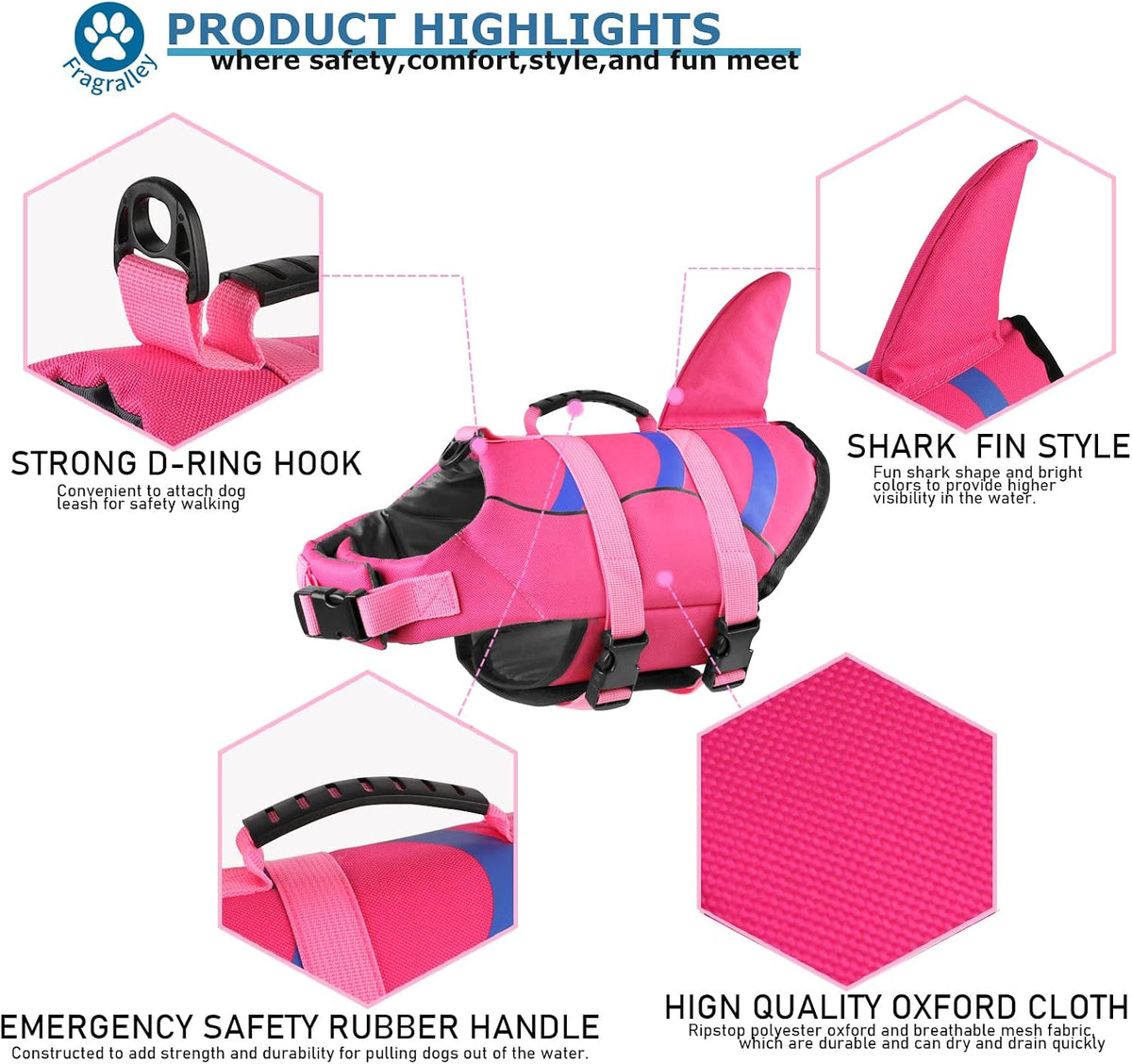 High buoyancy foam layers inside a pet swimming safety jacket