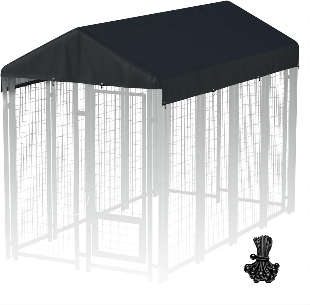 LYBOSH Replaceable Dog Kennel Canopy Cover front view installed on an outdoor frame