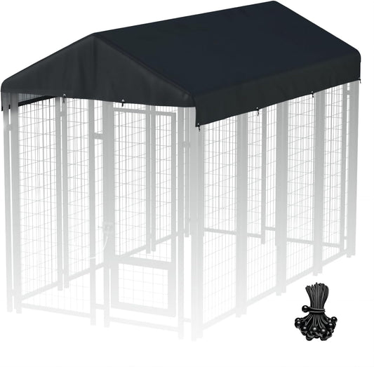 LYBOSH Replaceable Dog Kennel Canopy Cover front view installed on an outdoor frame