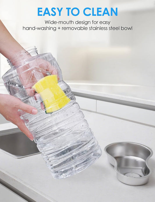 Removable stainless steel tray detached from the Heouvo automatic water dispenser base.