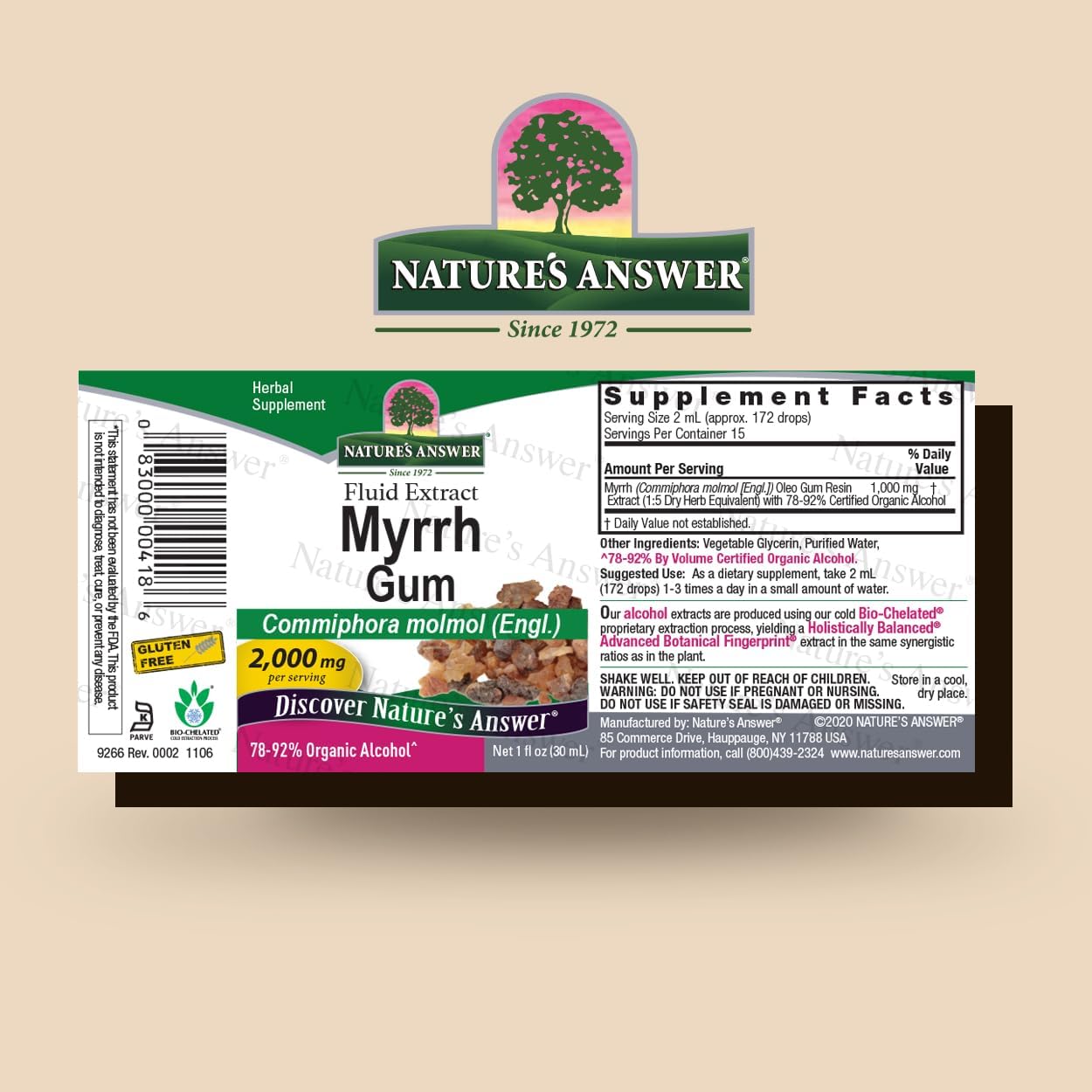 Nature's Answer Myrrh Gum fluid extract dropper bottle for oral care