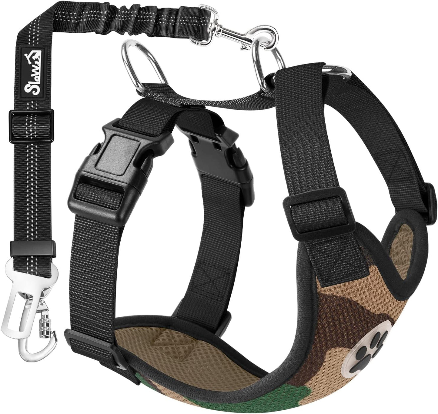 SlowTon Dog Seat Belt Harness for Car, Dog Car Harness Adjustable Mesh Breathable & Dog Seatbelt Safety Tether with Elastic Bungee for Small Medium Large Pets(Black, Double Clip, M) - Image 12