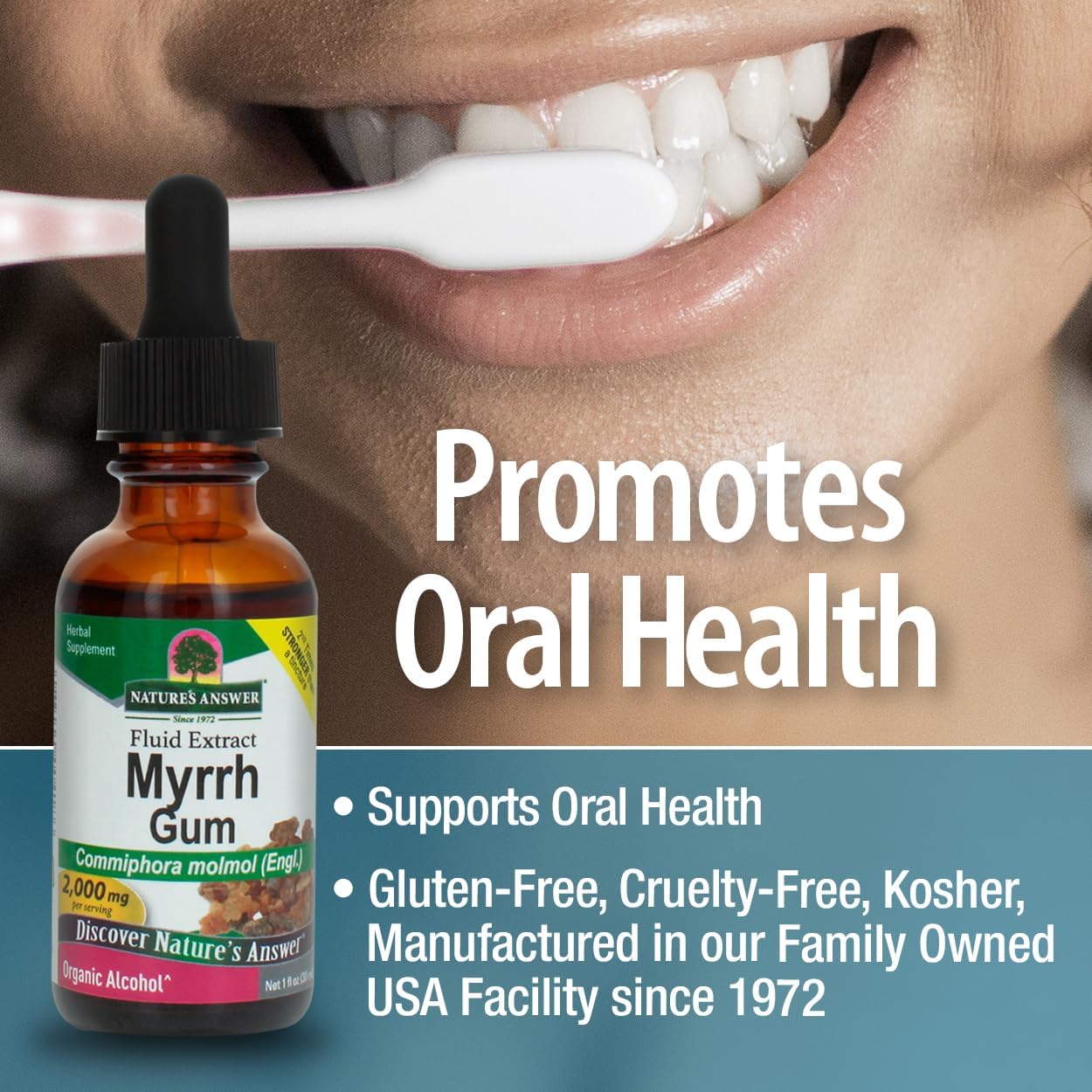 Premium imported Nature's Answer Myrrh liquid supplement showing product facts label