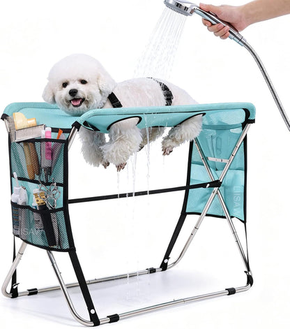 Liisaw pet grooming hammock with stand front view