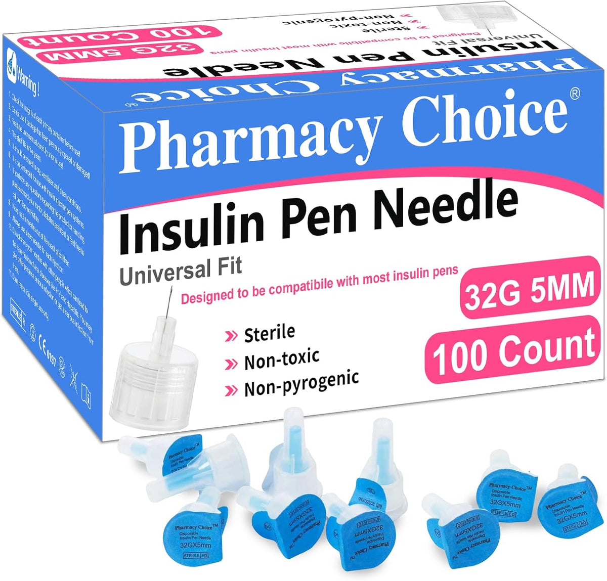 Pharmacy Choice 32G 5mm insulin pen needles box front view authentic imported medical supplies