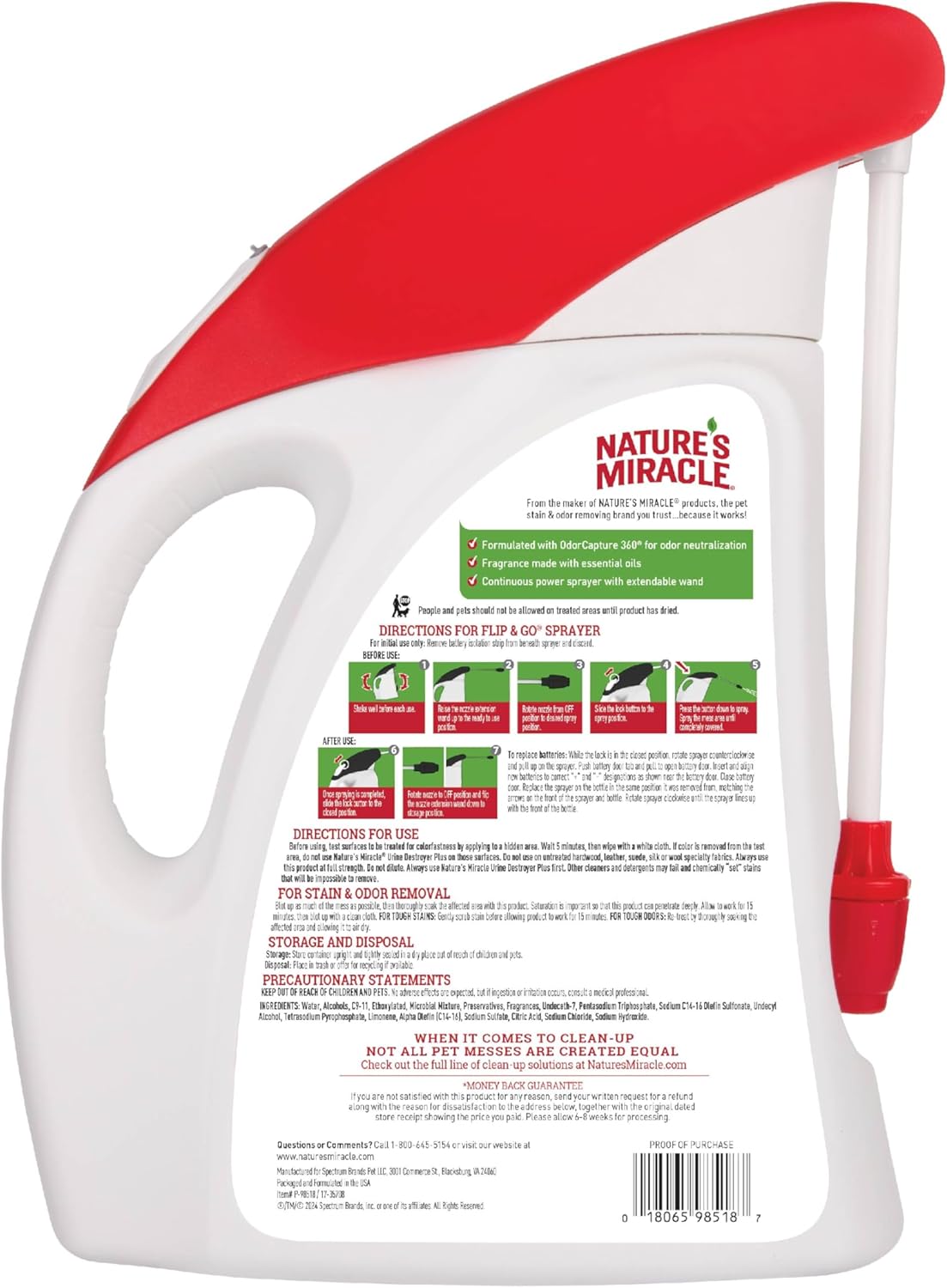 Nature's Miracle enzymatic pet stain remover packaging showing product details