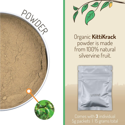 Three individual five gram silvervine freshness pouches with metal container