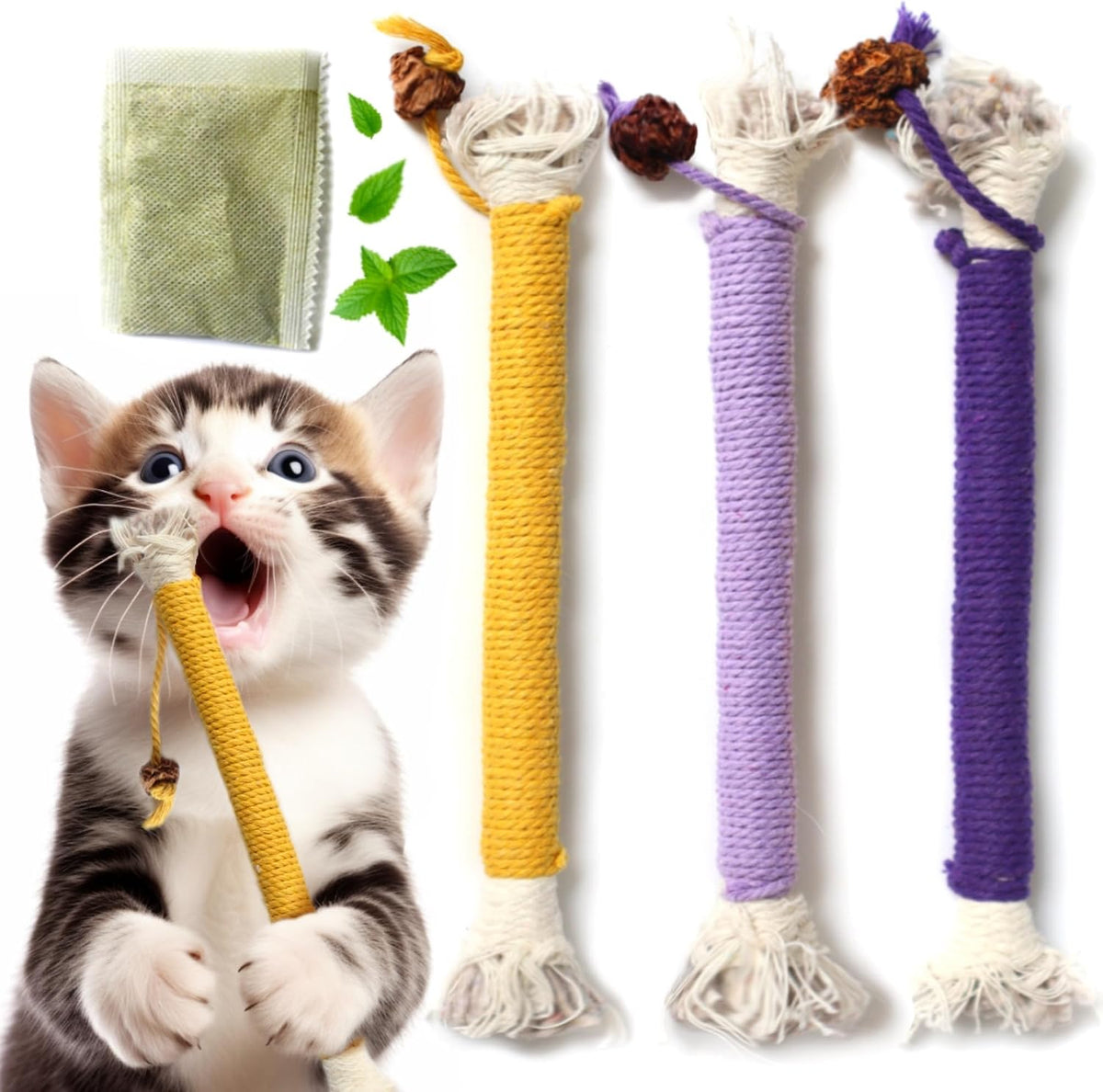 Fokauiwo 3 pack catnip rope chew toys for indoor cats