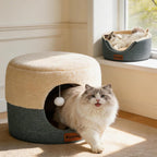 2-in-1 Foldable Cat Bed for Indoor Cats, Cat Cave & Sofa Bed | 15.7"D x 13"H, Reversible Plush & Linen Cushion,Enclosed Cat Bed, Hanging Cat Toys, Non-Slip, Small Cat House, Grey - Image 14