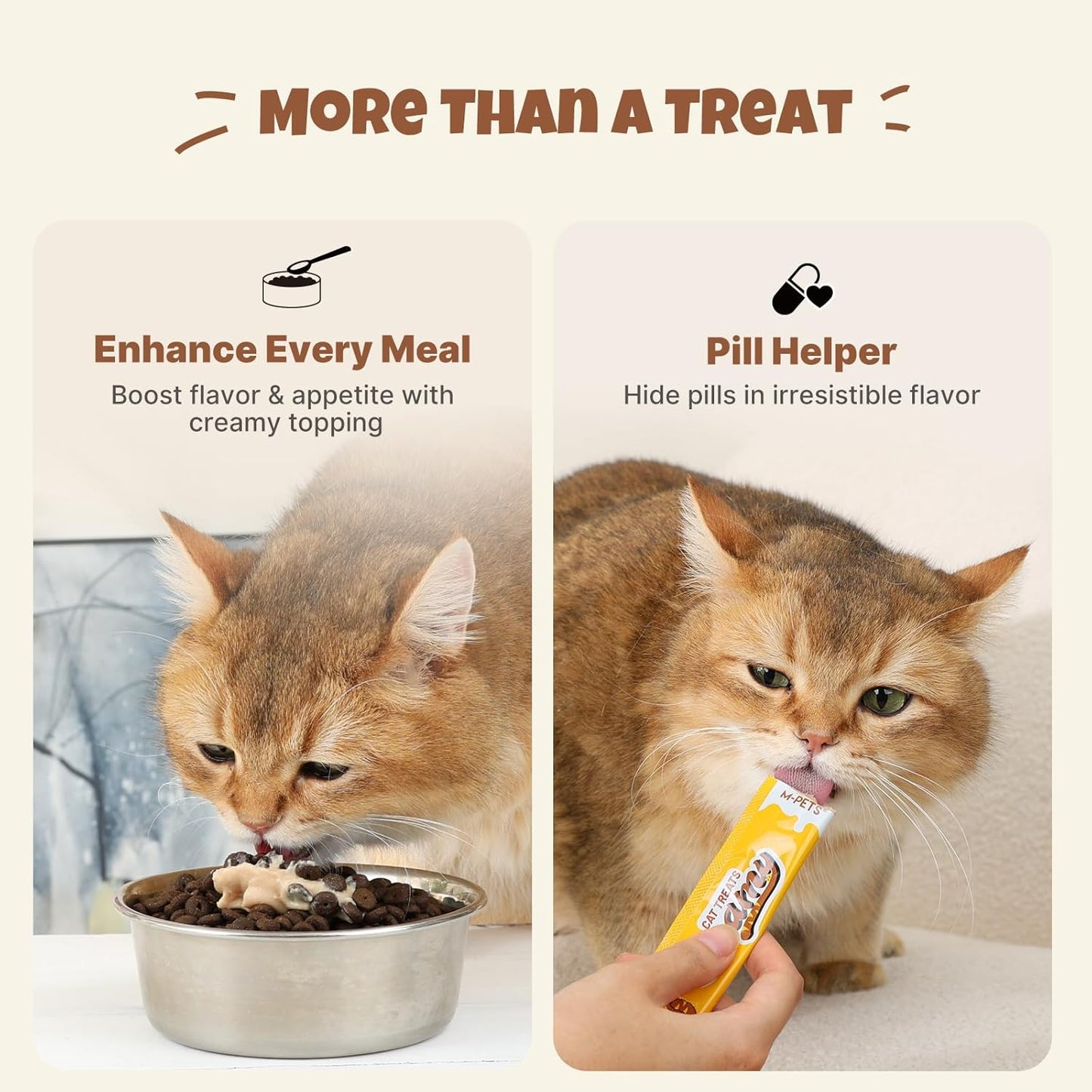 Nutritional benefits graphic for M-Pets cat treats