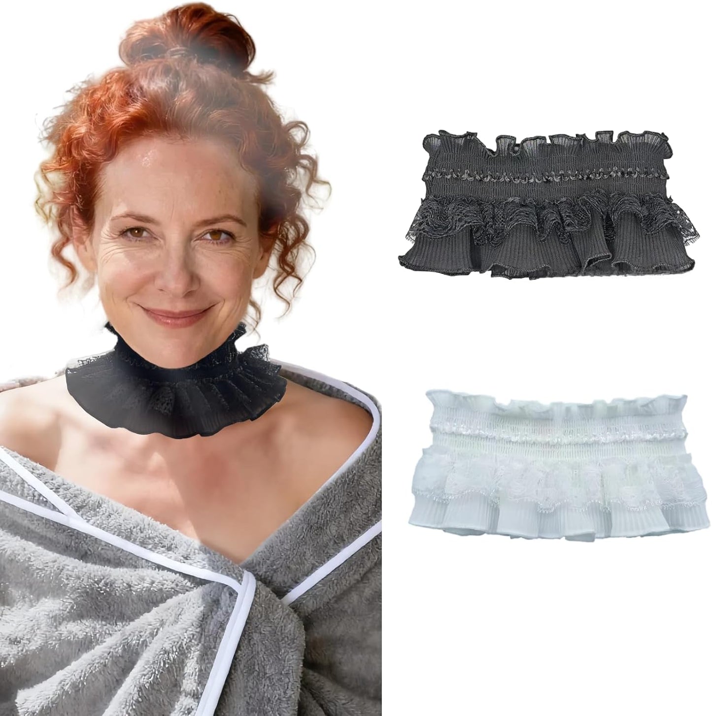 Sulieschen Lace Tracheostomy Cover front view in black for stoma protection.