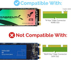 Sabrent M.2 NVMe to PCIe adapter demonstrating how different SSD sizes fit onto the card