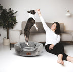 Side view of Asvin grey pet bed for cats