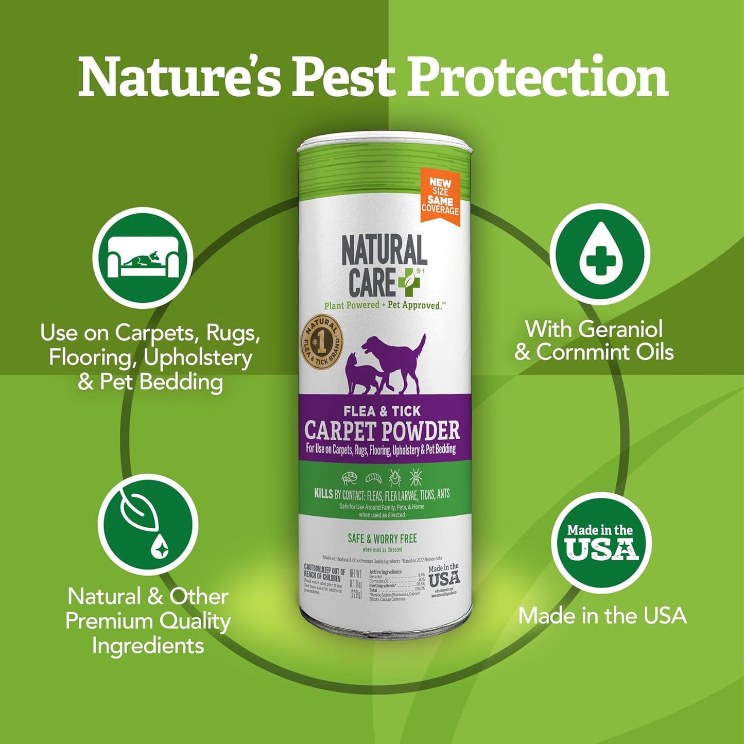 Plant based flea treatment powder for pet bedding and upholstery