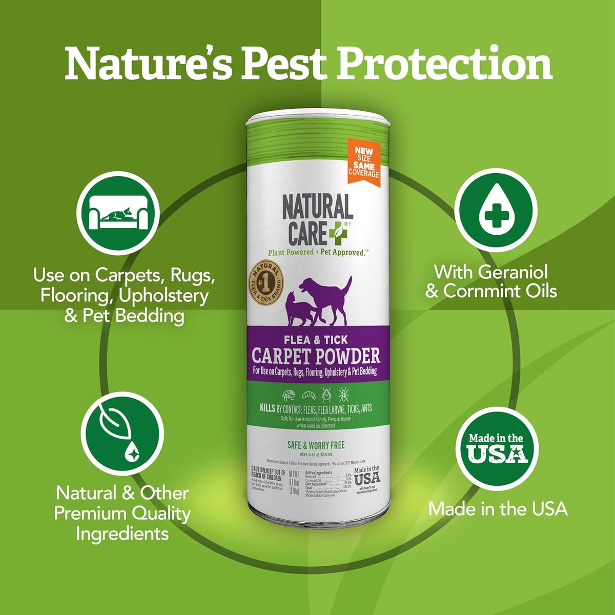 Natural Care Flea And Tick Carpet Powder active ingredients label