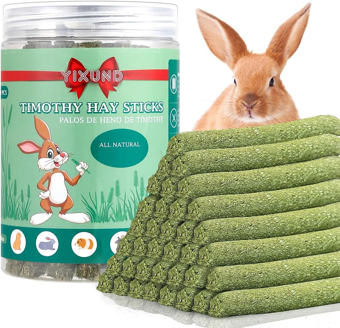 YIXUND timothy hay sticks front view pack of forty natural pet chew treats