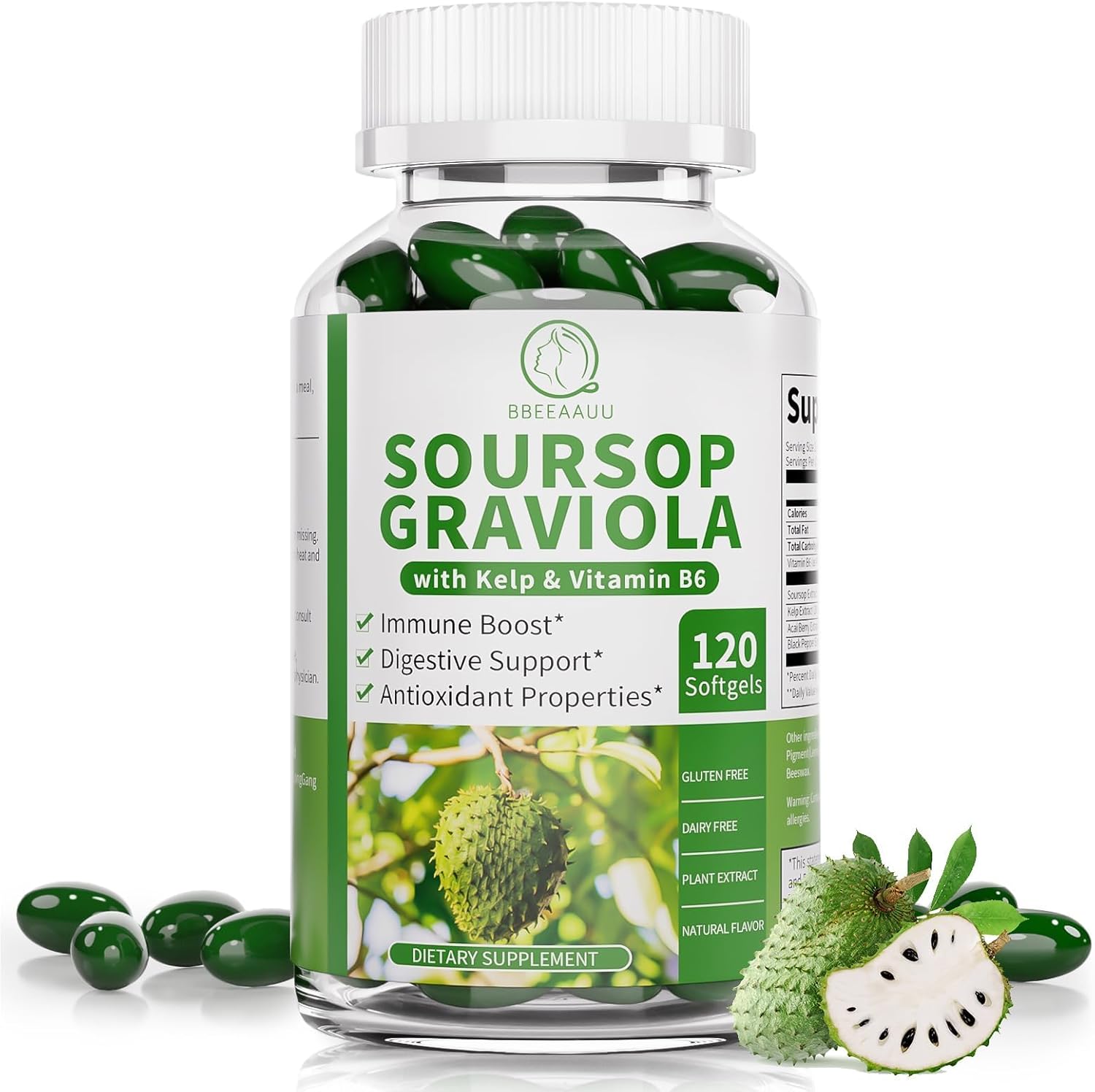 Bbeeaauu Soursop Graviola Capsules front view packaging