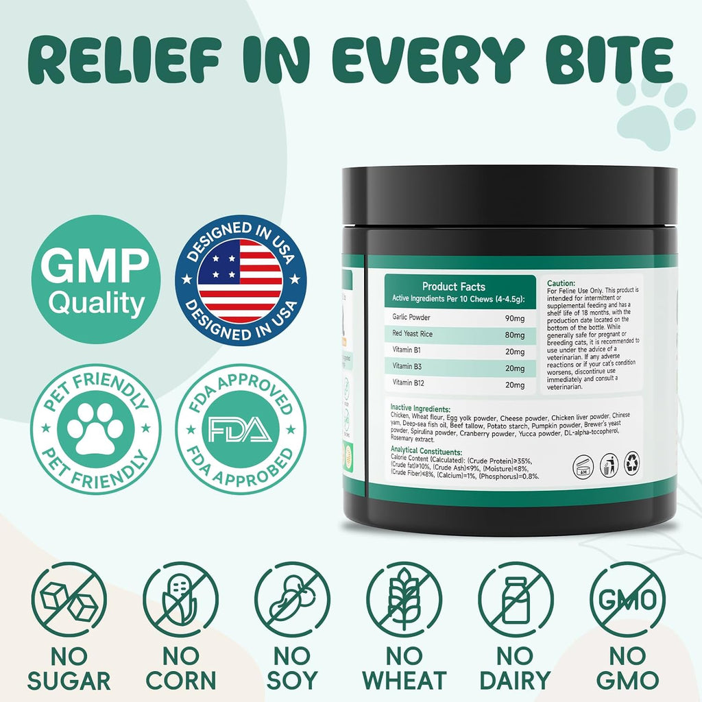 Cat eating Lhqr oral supplement chew in a home setting