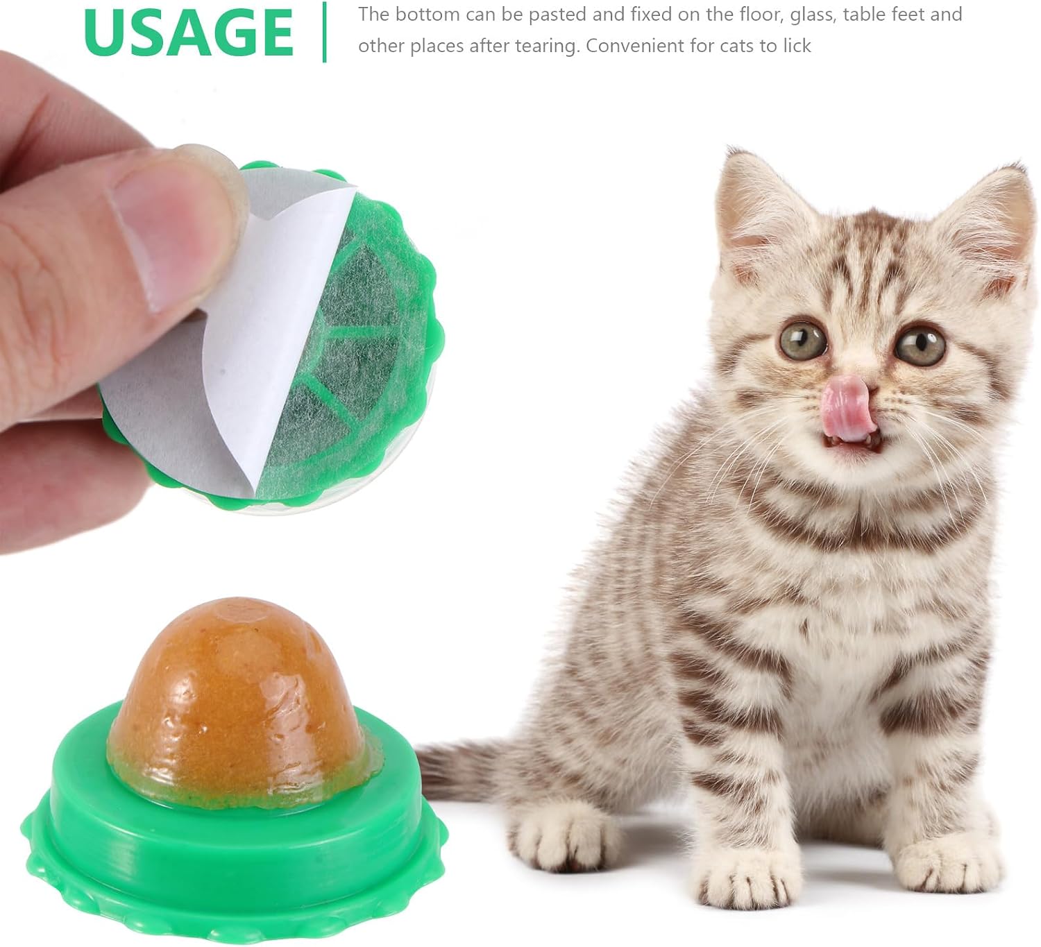 Balacoo edible cat sugar energy balls mounted securely on a smooth tiled wall for kittens