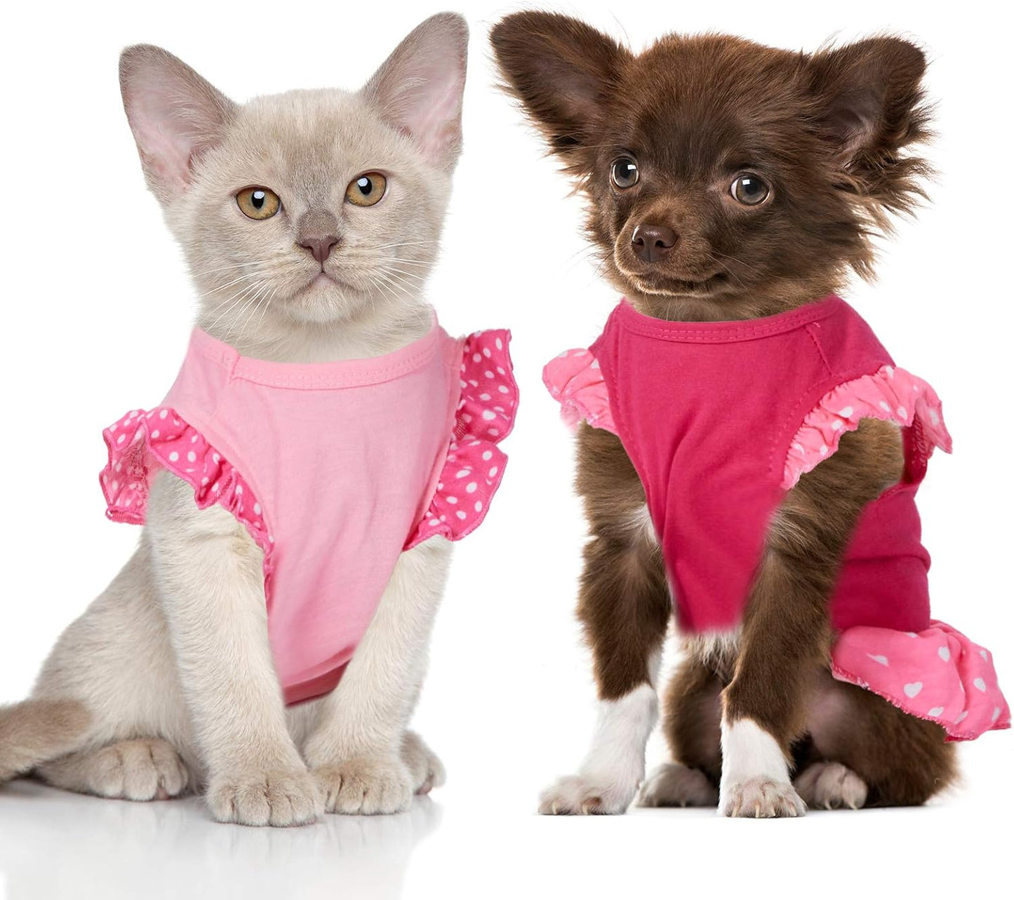 Breathable pink and white pet apparel set for female cats and puppies