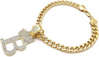 Rhinestone studded initial B pet necklace with miniature crown detail on a pup