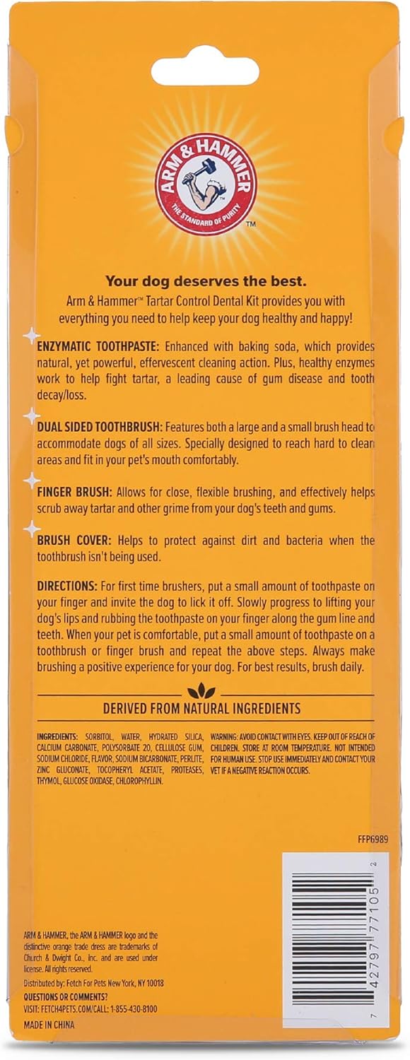 Side view of Arm and Hammer dental kit components