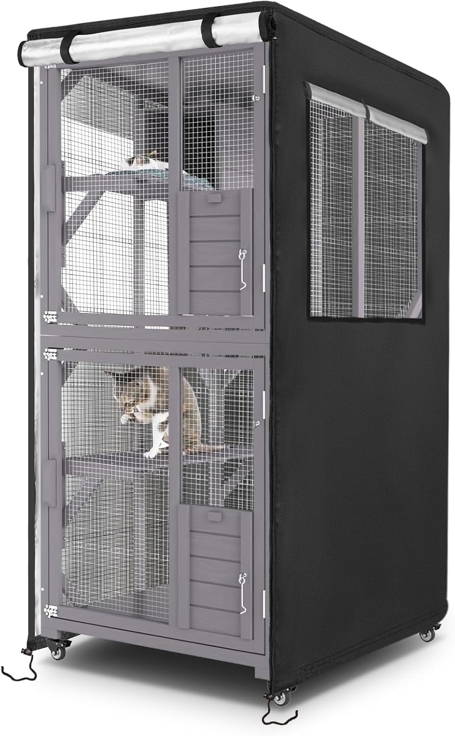 Catio Cover, 37" L x 23.5" W x 50" H Waterproof Cover for Outdoor Cat Enclosure, 420D Cat Cage Cover for Homey Pet Cats Cages, Black (Catio Not Included) - Image 15