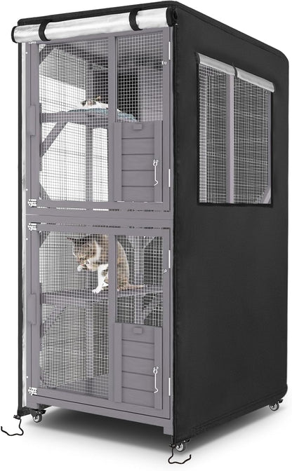 Catio Cover, 37" L x 23.5" W x 50" H Waterproof Cover for Outdoor Cat Enclosure, 420D Cat Cage Cover for Homey Pet Cats Cages, Black (Catio Not Included) - Image 15