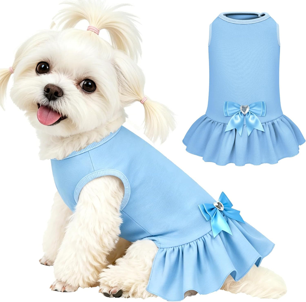 YUDODO Dog Dress Sleeveless Cat Dresses Breathable Dog Clothes for Small Dogs Girl Bowtie Puppy Dress with Cute Skirt Hem Lightweight Summer Dogs Dresses Soft & Does Not Pill Pink S - Image 9