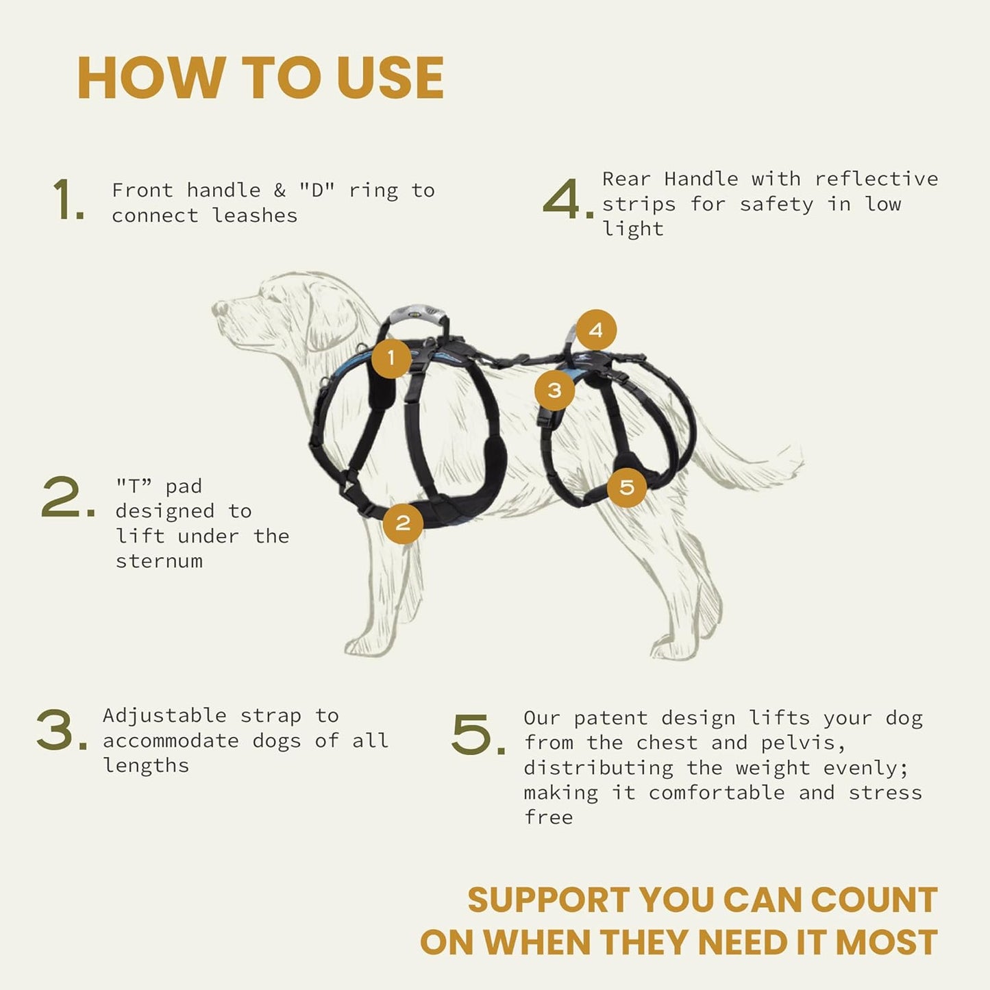 Help 'Em Up(R) - Dog Lift Harness Adjustable Lifting Harness for Dogs Full Body Support, Rear Leg Support (Conventional, Medium, 45-80 lbs) - Image 3