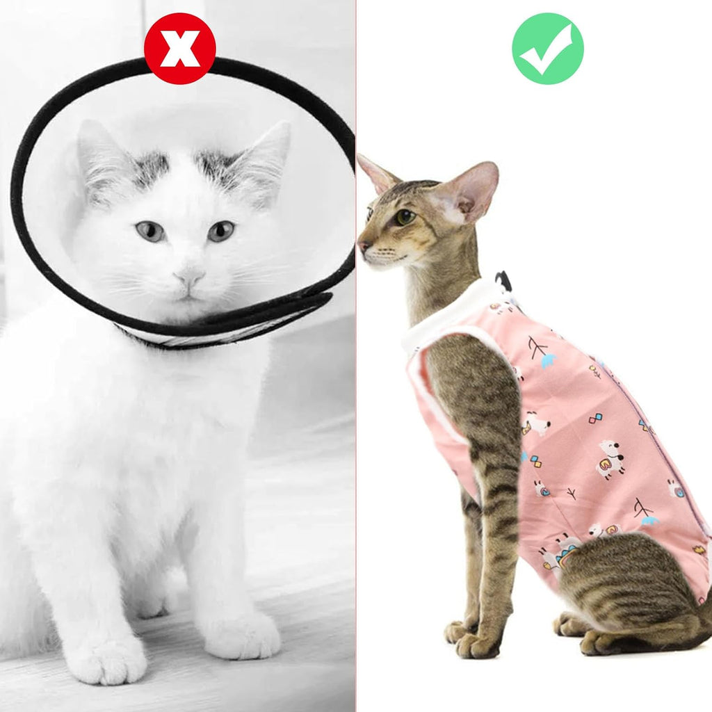 Two pack Reshiho cat recovery suits laid flat showing the full body design.