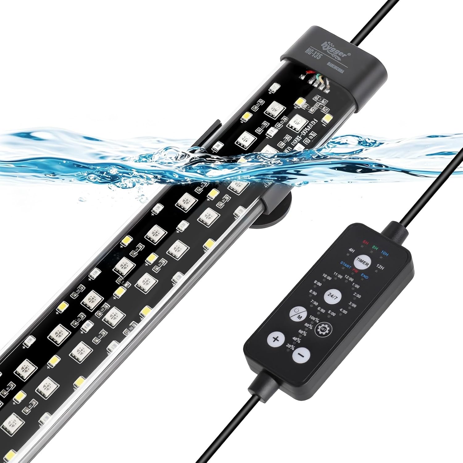 hygger Submersible LED Aquarium Light, 8W 7 in 24/7 Mode Fish Tank Light with 5 Rows Beads, with Timer 9 Colors and Adjustable Brightness, Full Spectrum IP68 Waterproof Light for Fish Tank 8-17 inch - Image 9