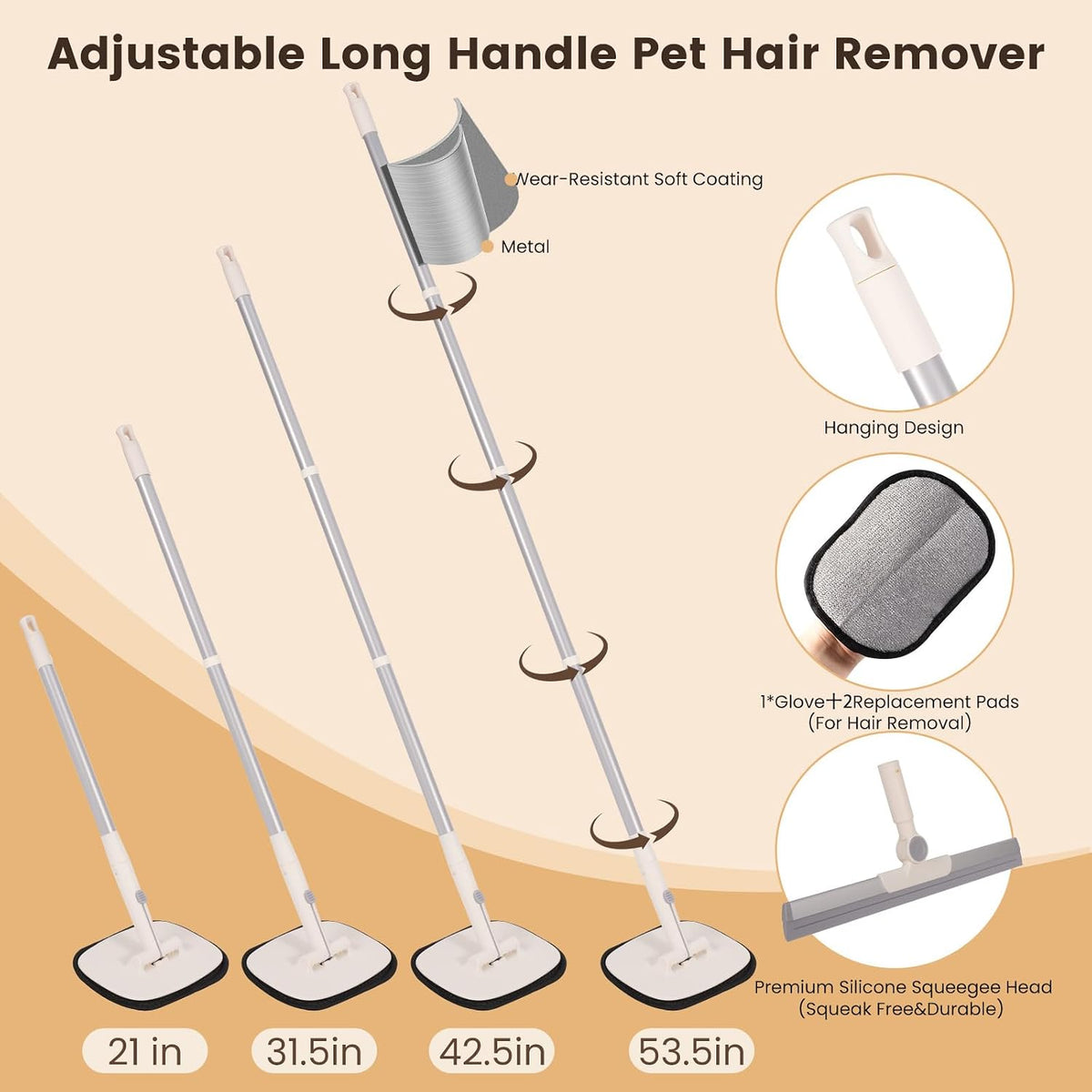 Rust proof adjustable pole assembly for carpet rake brush