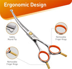 Close up of safety round tip on Fenice Peak pet scissors