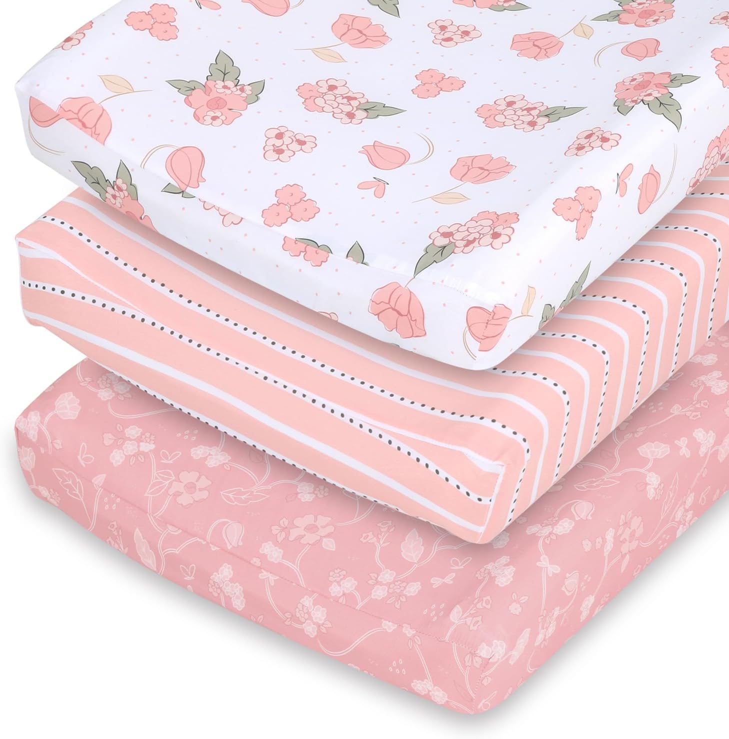 The Peanutshell baby girl changing pad covers front view floral pattern nursery sheets